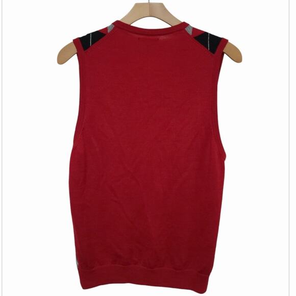 Express V Neck Argyle Sweater Vest Merino Wool Men's L Red Black Gray Preppy EUC - Picture 2 of 9